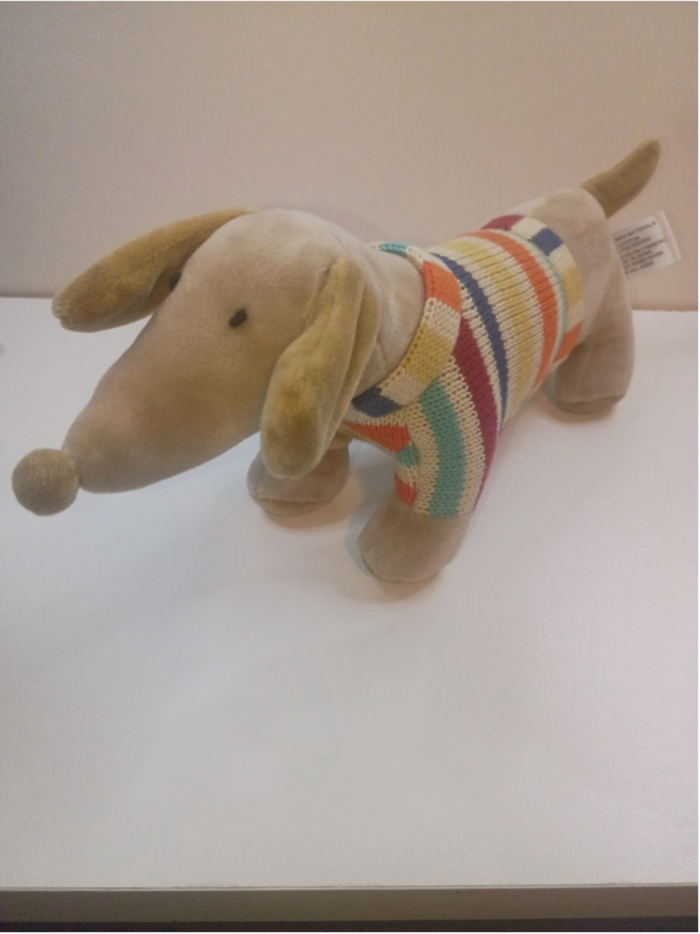 Creative co-op plush Daahshund toy Brown biggie in stripe sweater